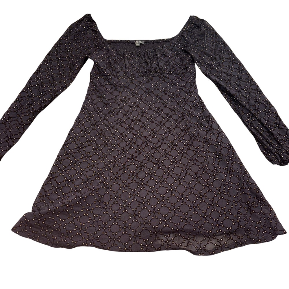 Lily‎ Rose Womens L Black Gold Embellished Velvet Mesh Long Sleeve Mini Dress